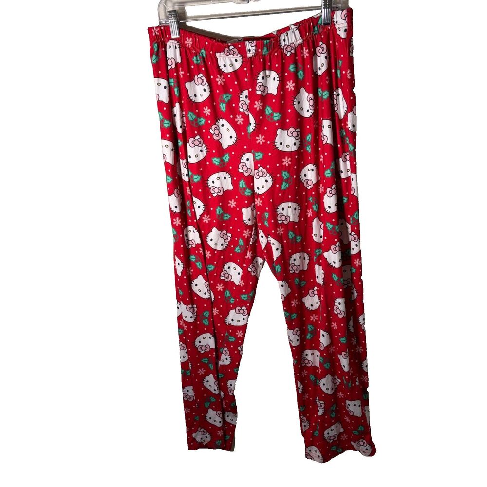 Hello Kitty Pajama Pants Women's Large Red Fleece Holly Christmas Holiday